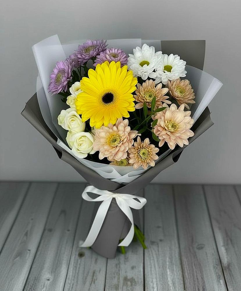 Букет цветов из: Розы, Герберы и Хризантемы в Первомайском Удмуртская республика