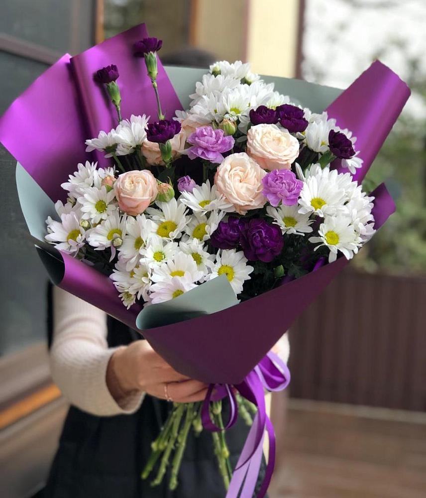 Букет цветов из: Хризантемы, Гвоздики и Розы в Первомайском Удмуртская республика