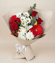 Букет цветов из:  Розы, Хризантемы, Герберы и Лилии в Первомайском Удмуртская республика