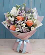 Букет цветов из:  Лизиантусы, Розы, Альстромерии и Гипсофила #REPLACE_PRED# Первомайском Удмуртская республика