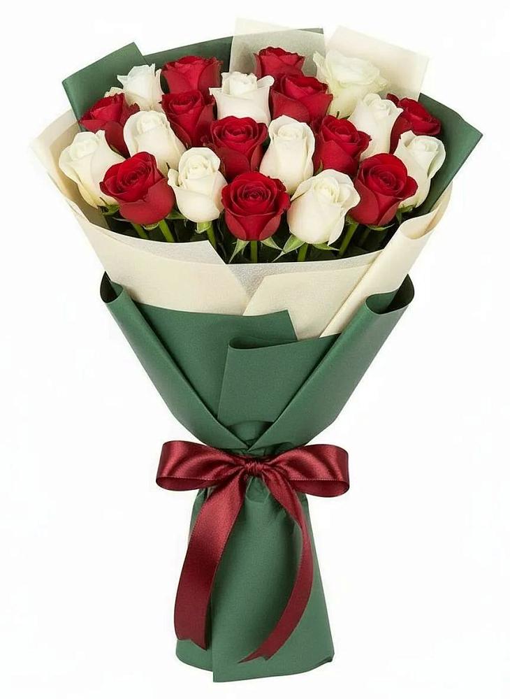 Букет Микс из красных и белых роз в Первомайском Удмуртская республика